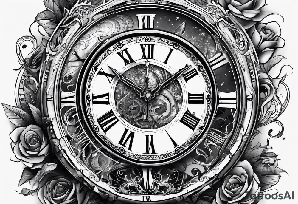 space, music, broken clock, cinema tattoo idea