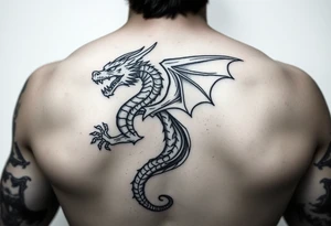 dragon tattoo full back medieval style black and white powerful tattoo idea