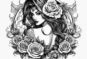 Beautiful devil lady, guns and roses intertwined tattoo idea