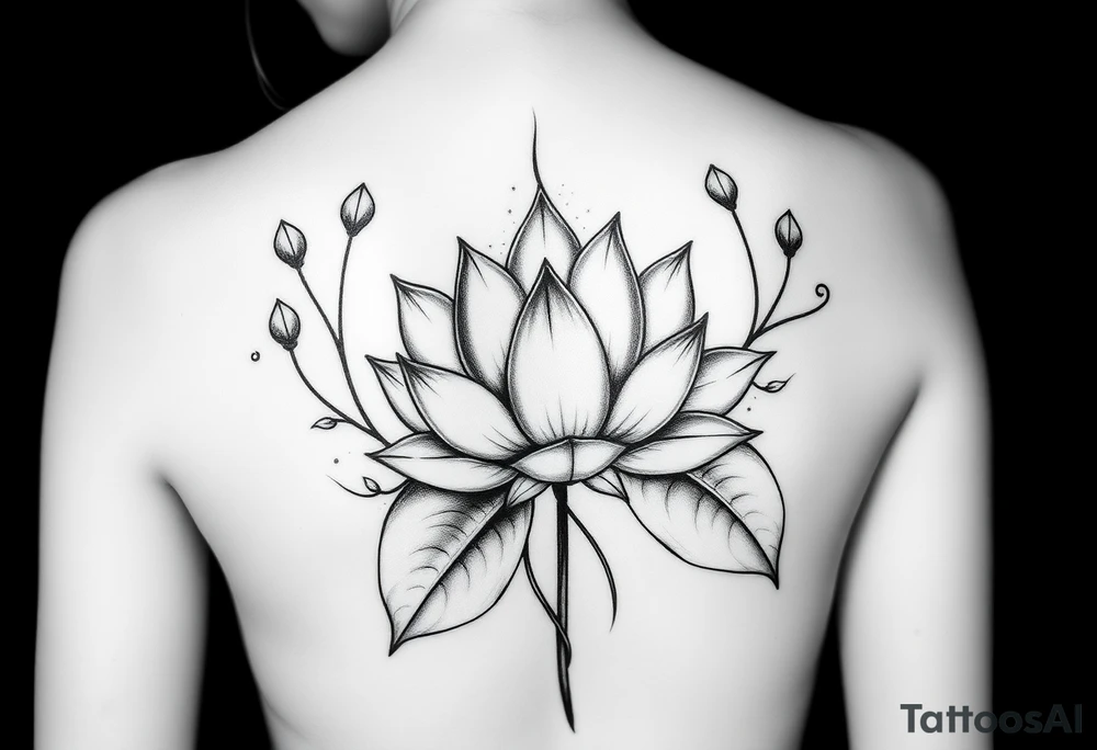 Lotus unalome with stems and leaves underboob tattoo idea