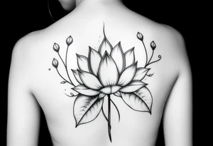 Lotus unalome with stems and leaves underboob tattoo idea