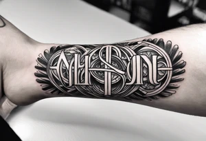 small tattoo on the forearm of a man with the initials MLJ, date of birth 22/09/22 in the style of a moluccan tattoo tattoo idea