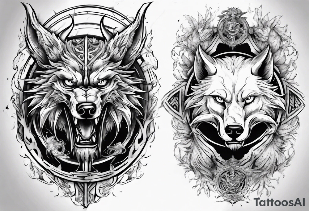 Upper arm sleeve with Odin and Fenrir tattoo idea
