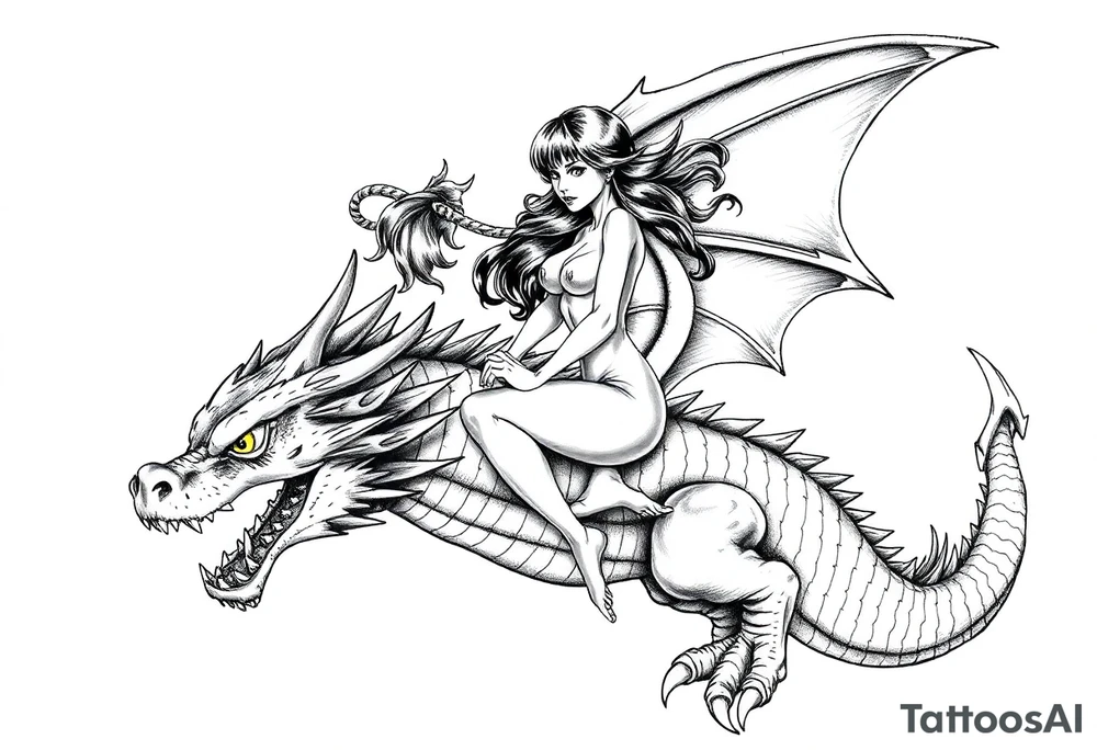 small naked girl riding big dragon, slut tattoo idea