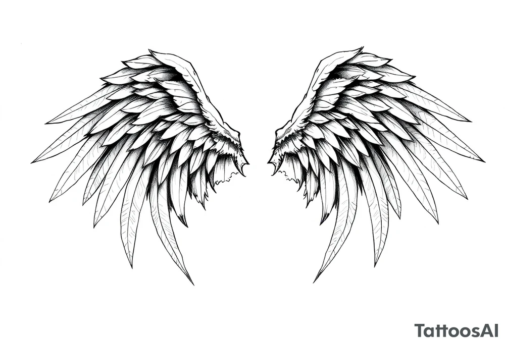 Realistic angelwings very long tattoo idea