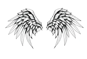 Realistic angelwings very long tattoo idea