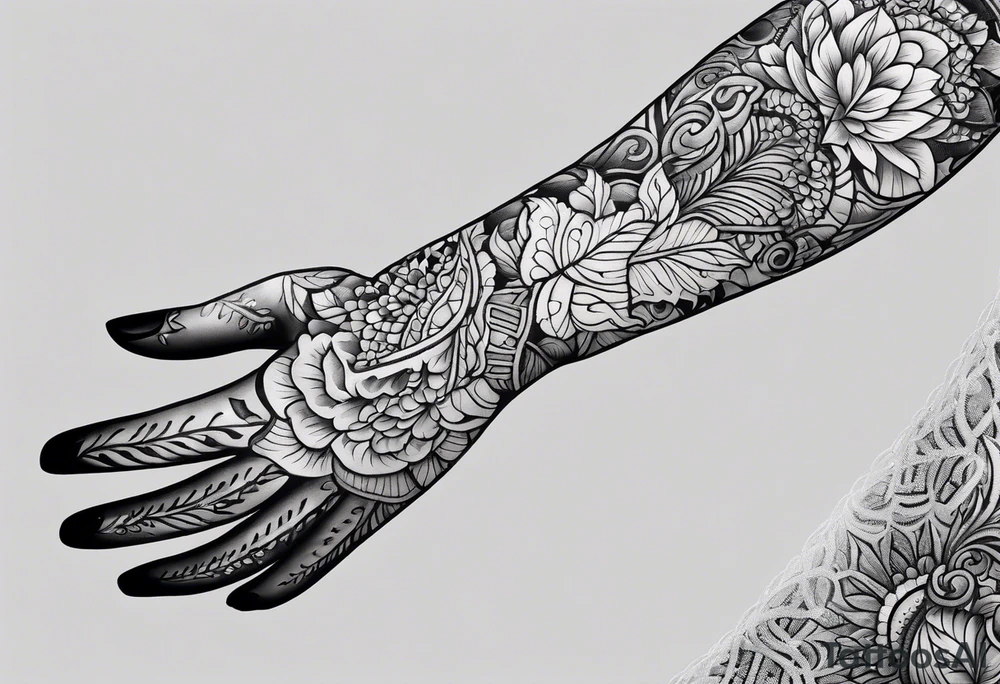 Elbow length lace glove tattoo idea