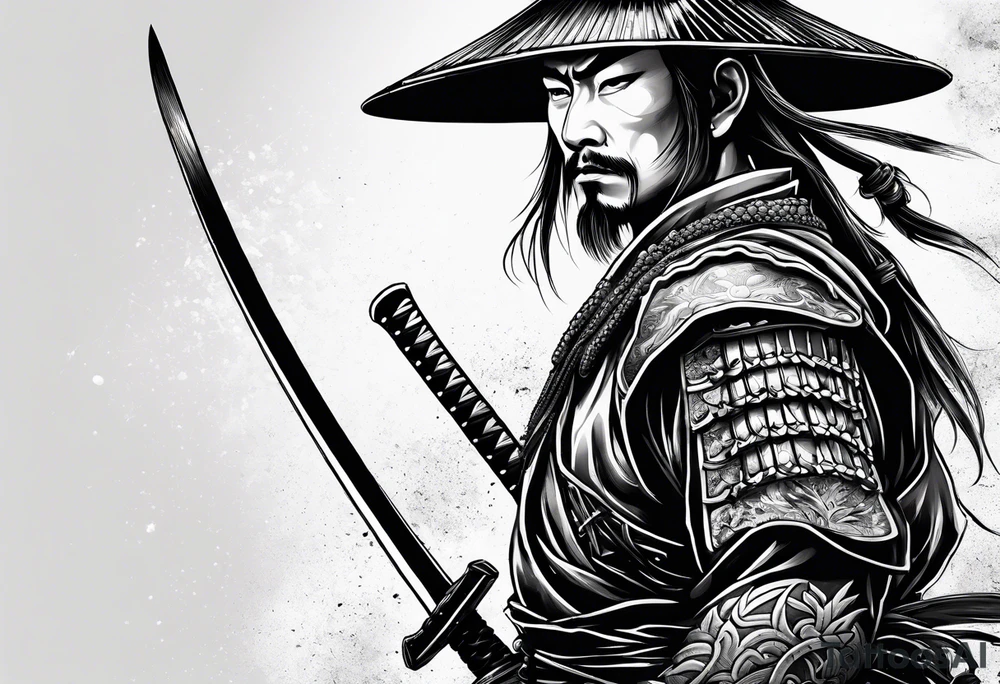 A samurai standing alone in battlefield tattoo idea