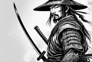 A samurai standing alone in battlefield tattoo idea