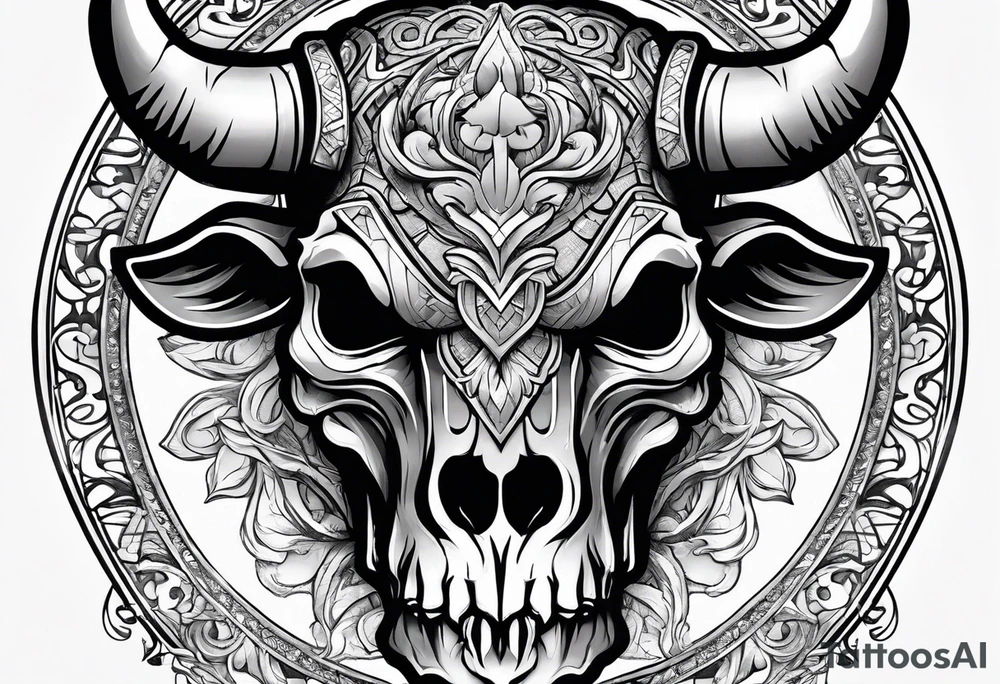 skull of a bull with a line frame, realistic, simple tattoo idea