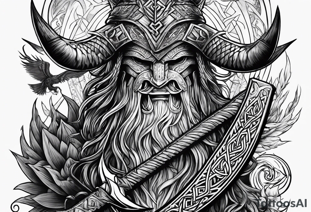 Valhalla valknut sword axe Dragon tattoo idea