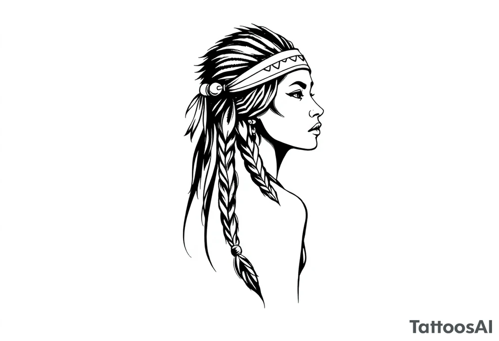 Female Native American wearing headband side pose tattoo idea
