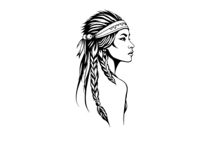 Female Native American wearing headband side pose tattoo idea