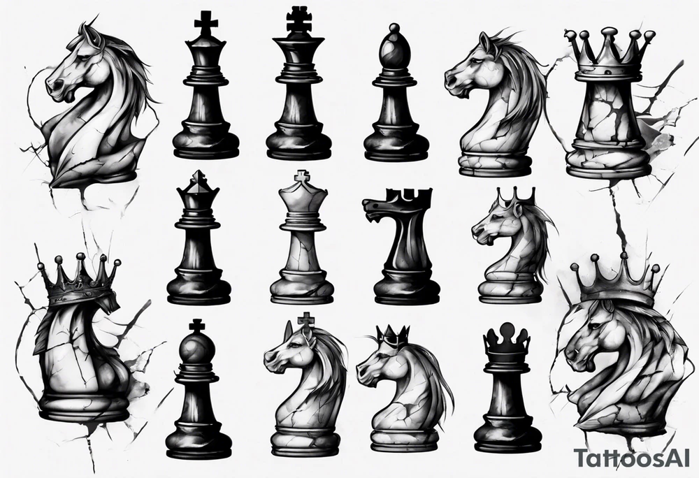 big king chess with lots of cracks marble tattoo idea