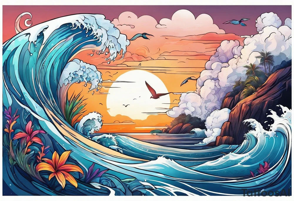 Animal , ocean, palm tattoo idea
