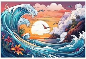 Animal , ocean, palm tattoo idea