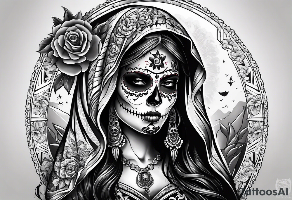 mexican style santa muerte tattoo for shoulder tattoo idea