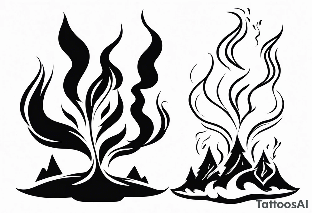 the word burnout. Dual nature. Fire. Smoke. tattoo idea