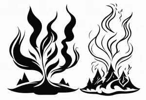 the word burnout. Dual nature. Fire. Smoke. tattoo idea