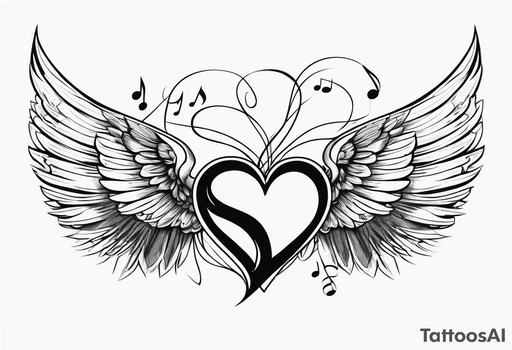 heart, wings, music tattoo idea