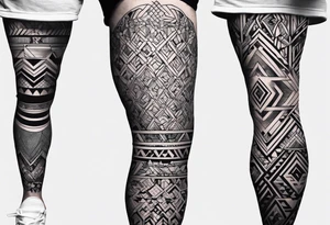 Mix match geometric pattern full leg sleeve male tattoo idea