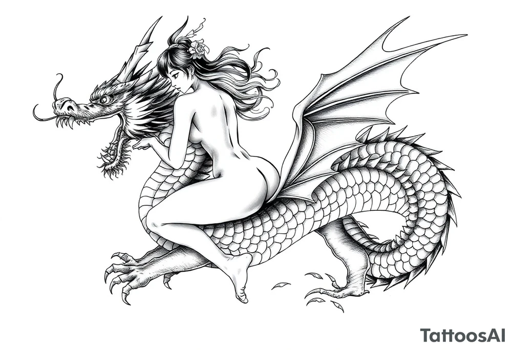 naked girl riding dragon tattoo idea