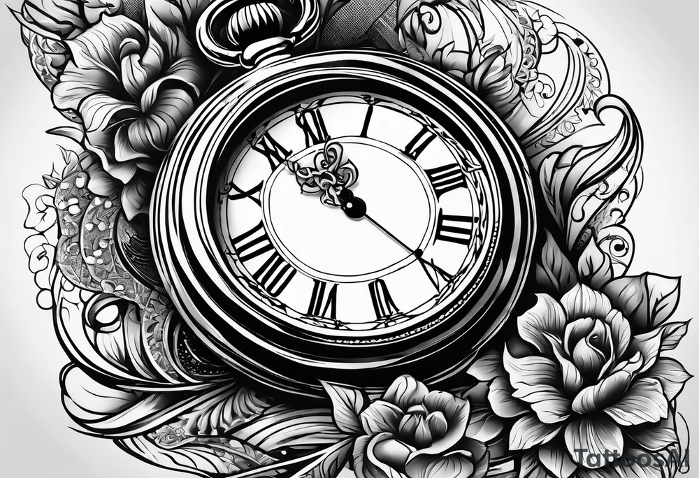 pocket watch with the saying "Time waits for no one..." tattoo idea