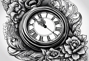 pocket watch with the saying "Time waits for no one..." tattoo idea
