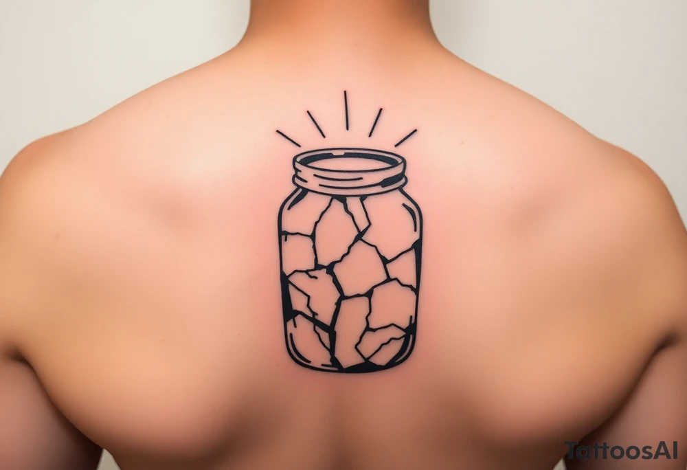 design a tattoo based on “treasures in jars of clay”design a jar that is slightly cracked with some rays of light coming out. tattoo idea