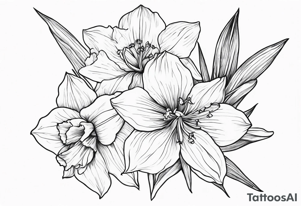 Larkspur flowers and narcissus flowers tattoo idea
