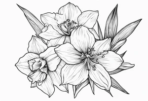 Larkspur flowers and narcissus flowers tattoo idea