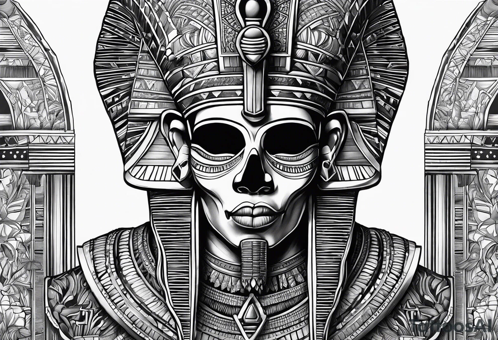 Black pharaoh skull tattoo idea