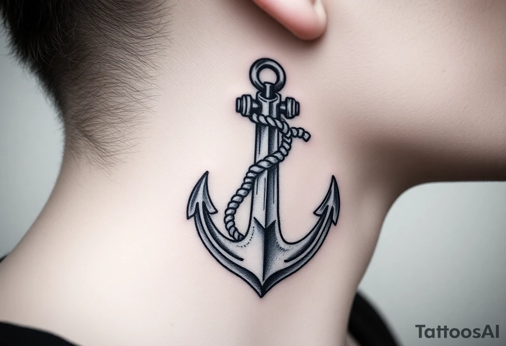 weathered anchor wrapped in nautical rope with sea waves tattoo idea