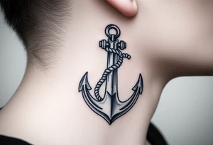 weathered anchor wrapped in nautical rope with sea waves tattoo idea