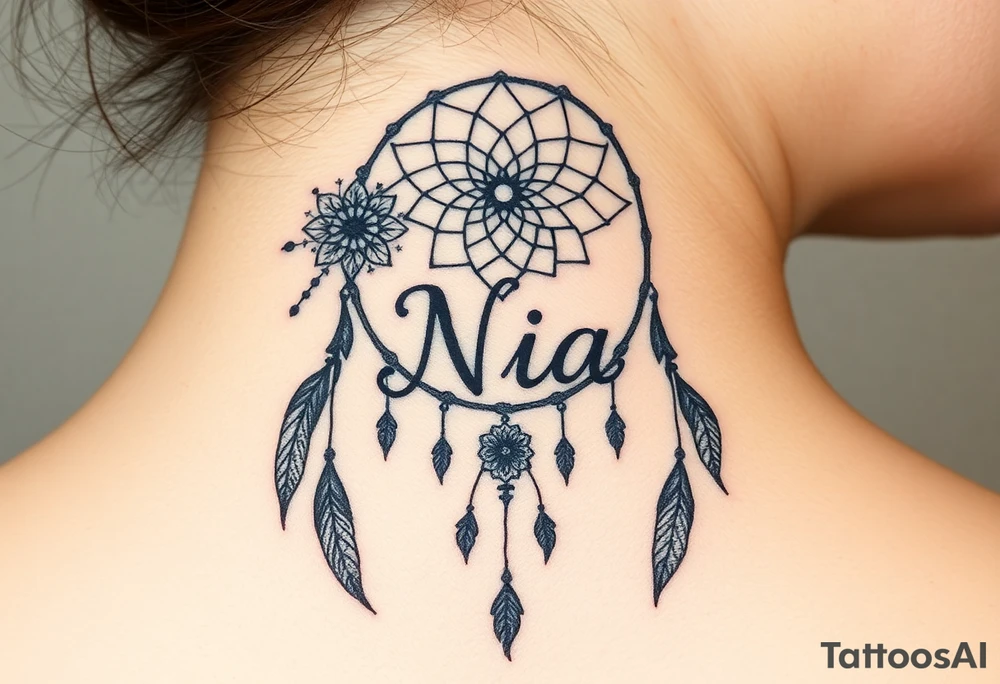 Name Nia in a  dreamcatcher tattoo idea