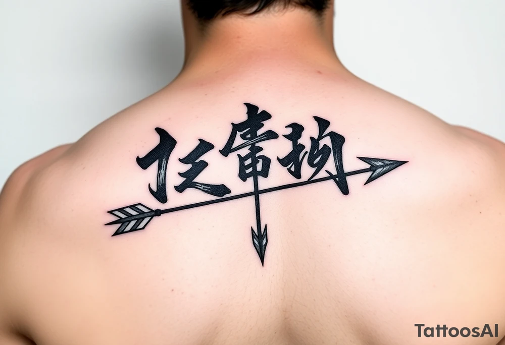 japanese writing with bow and arrow tattoo idea
