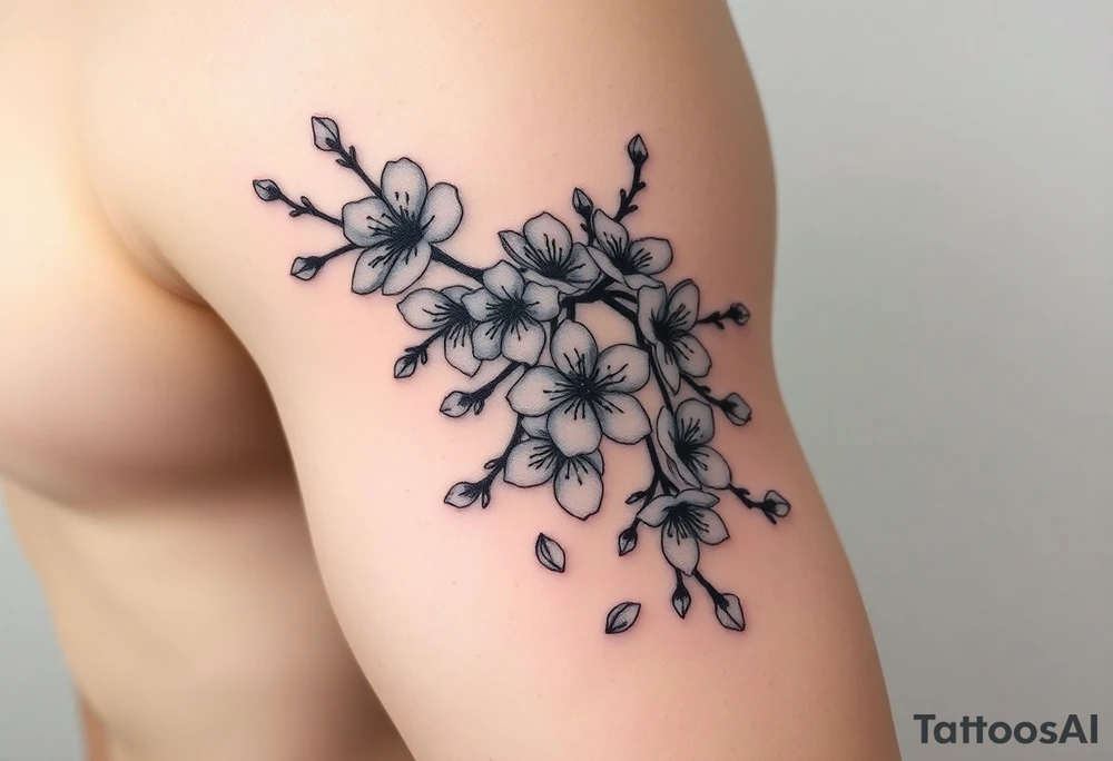 delicate cherry blossoms swirling in spring breeze with petals tattoo idea