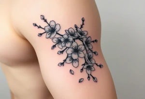 delicate cherry blossoms swirling in spring breeze with petals tattoo idea