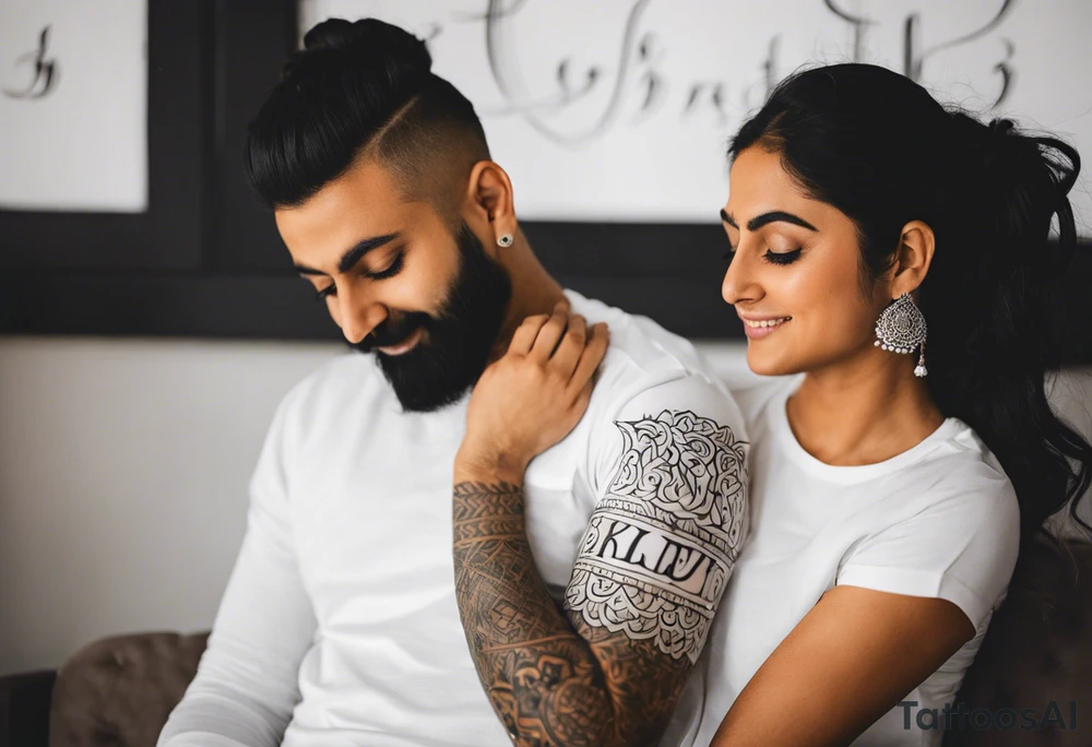 Tattoo ਨਿਰਭਉ ਨਿਰਵੈਰ written in Gurmukhi written text. Add fire and heart to symbolize strength and love tattoo idea