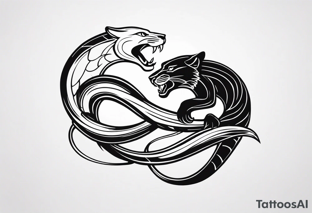 A snake and a panther To fight and wrap around the word "vitality" tattoo idea