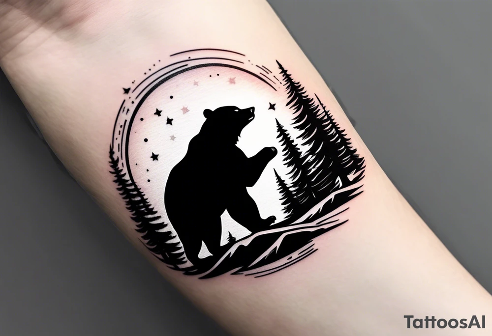 I want wrist band tattoo resemble bear and divine light on hill top tattoo idea