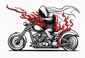 Grim Reaper on motorcycle, on fire, red eyes tattoo idea