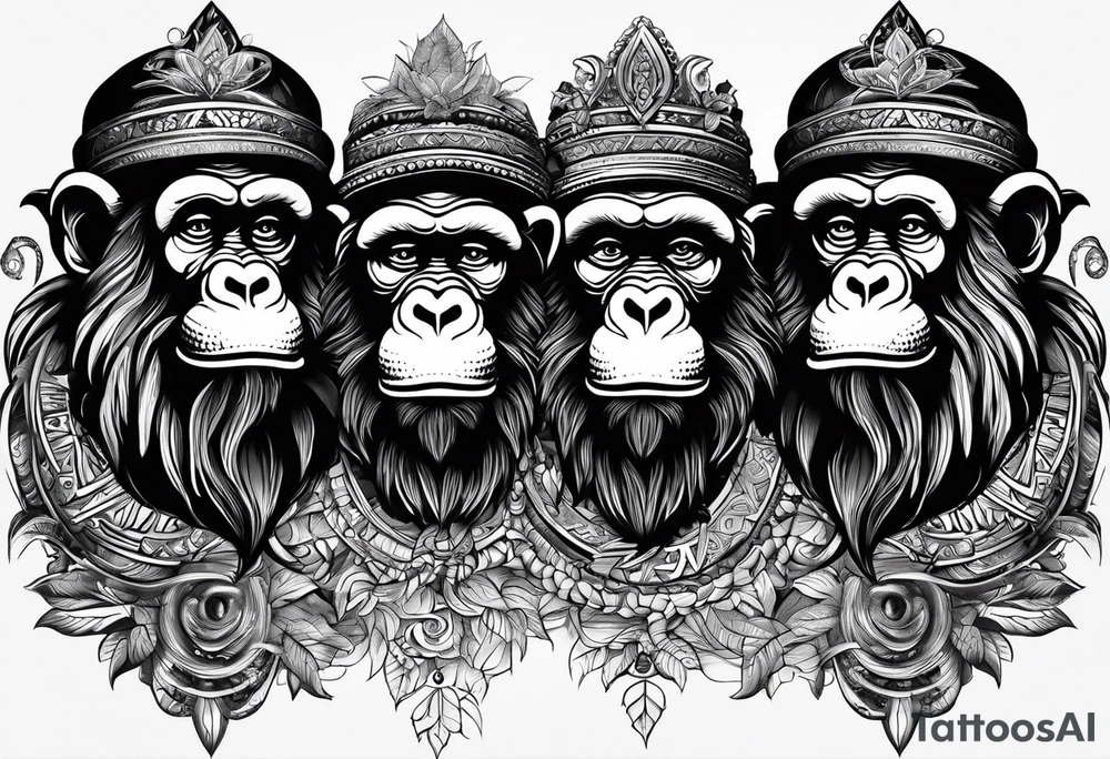 Three wise monkeys: one with his hands on eyes, one with his hands on mouth, one with his hands on ears.
They look wise and cool tattoo idea