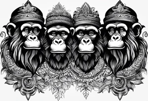 Three wise monkeys: one with his hands on eyes, one with his hands on mouth, one with his hands on ears.
They look wise and cool tattoo idea
