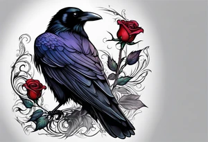 Raven looking back over shoulder with a rose underneath it tattoo idea