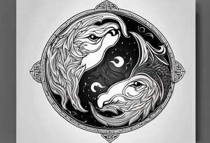 black wolf and white wolf in a ying yang style tattoo idea