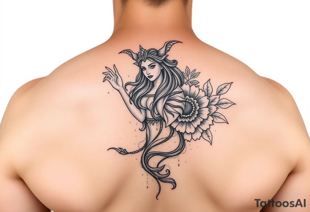 aquarius with floral design colored tattoo idea