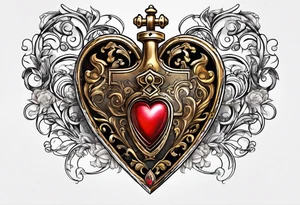 vintage heart lock and ket tattoo idea