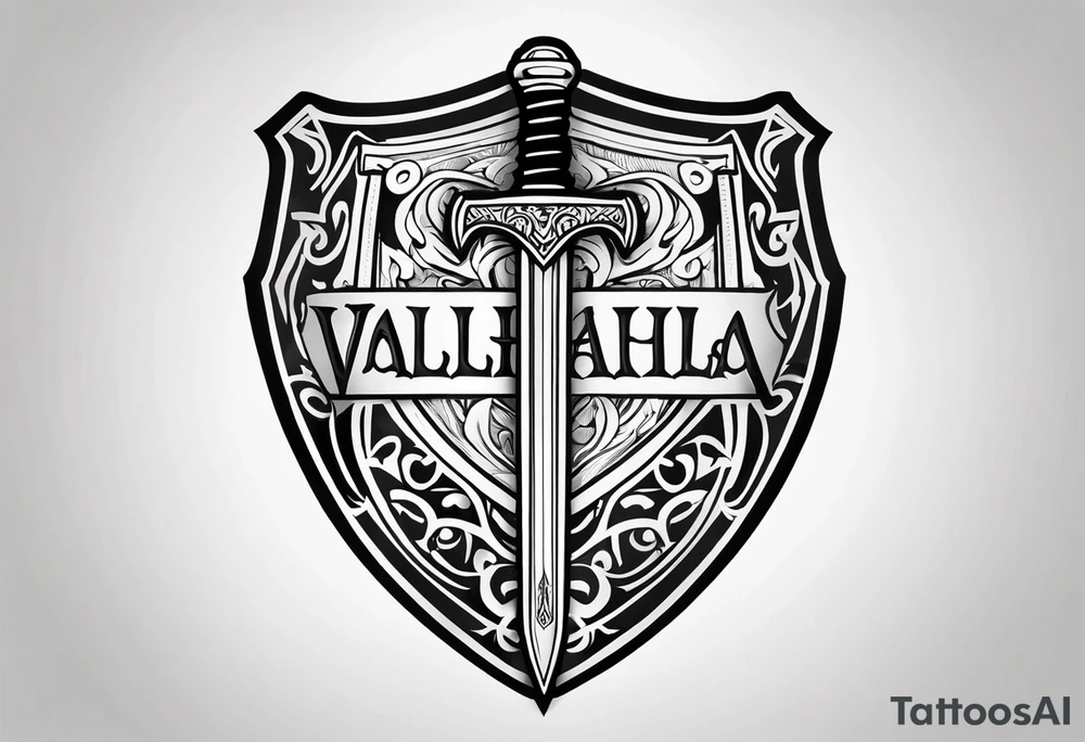 Valhalla shield fire sword tattoo idea