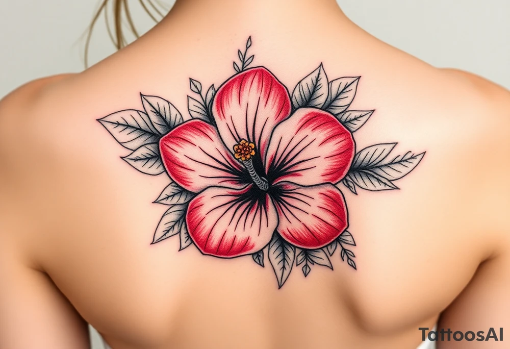 Hibiscus cluster with foliage tattoo idea